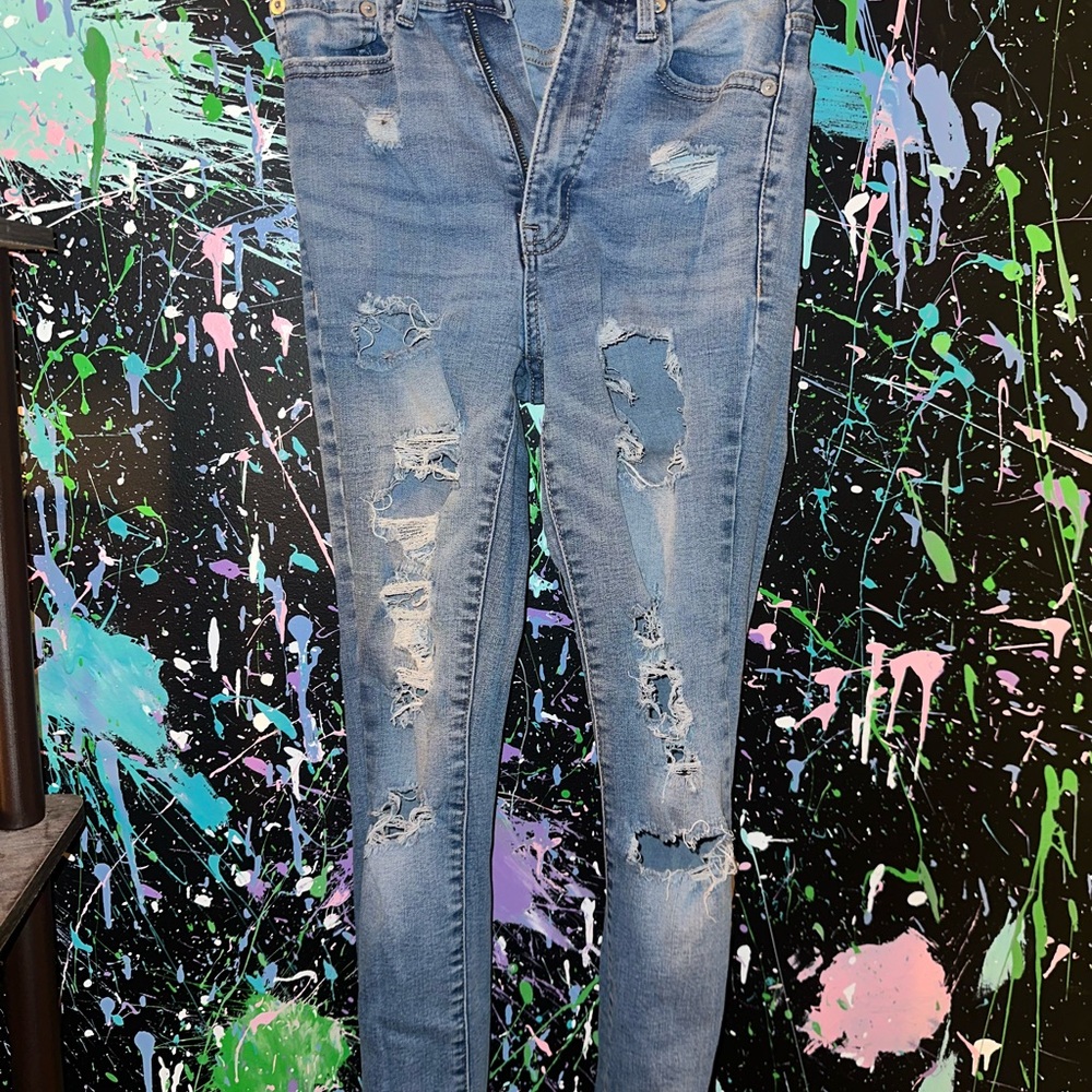 Aeropostale Women's Skinny Jeans - Distressed Blue